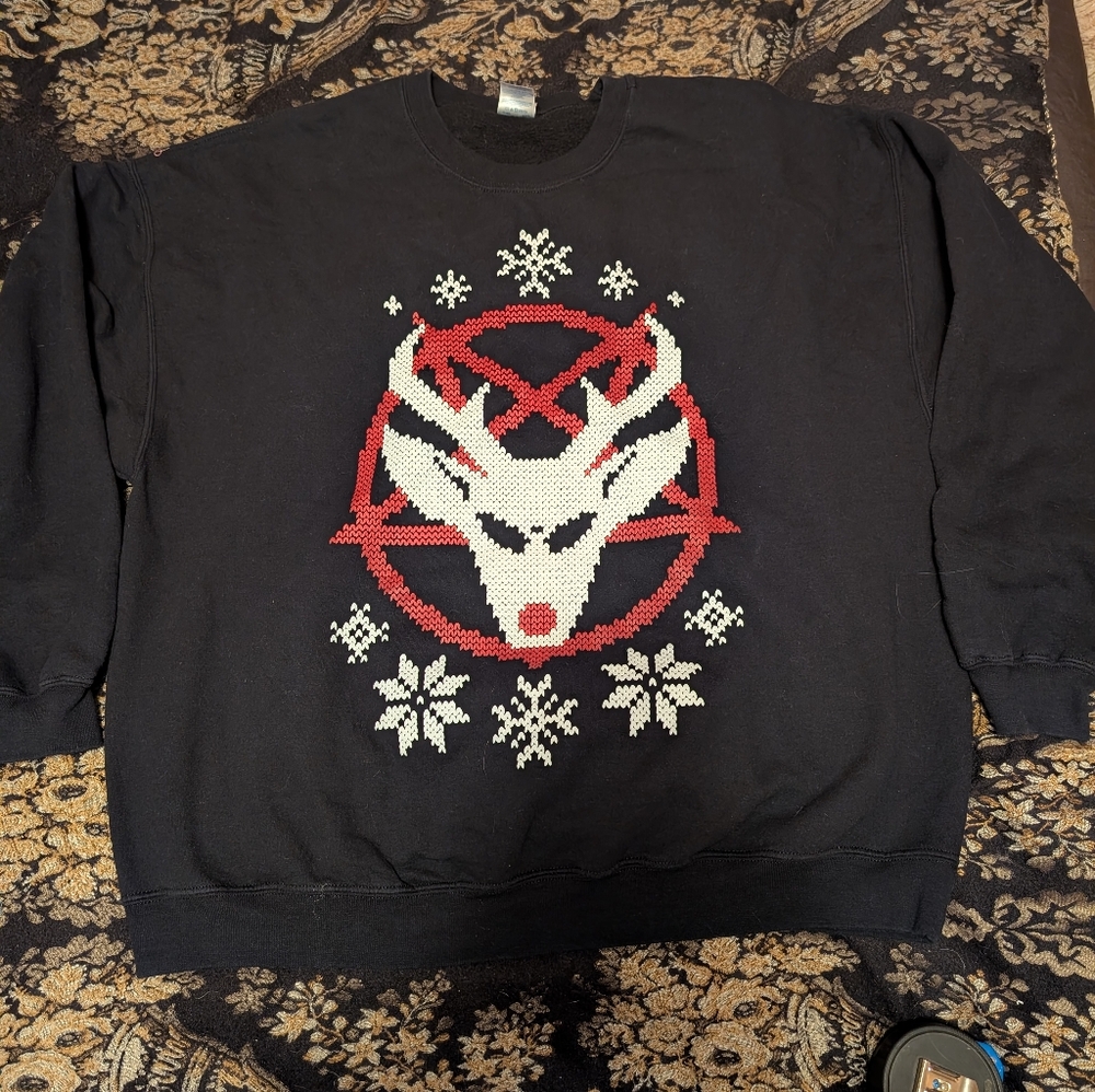 Gildan Black Sweater with Pentagram Reindeer Design